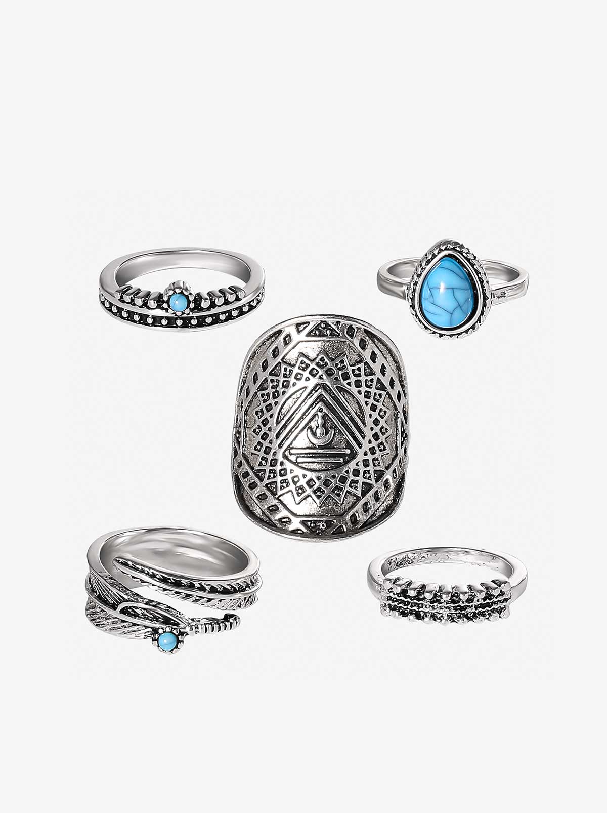 Jessica Simpson 5-Piece Ring Set with Turquoise - Accessories