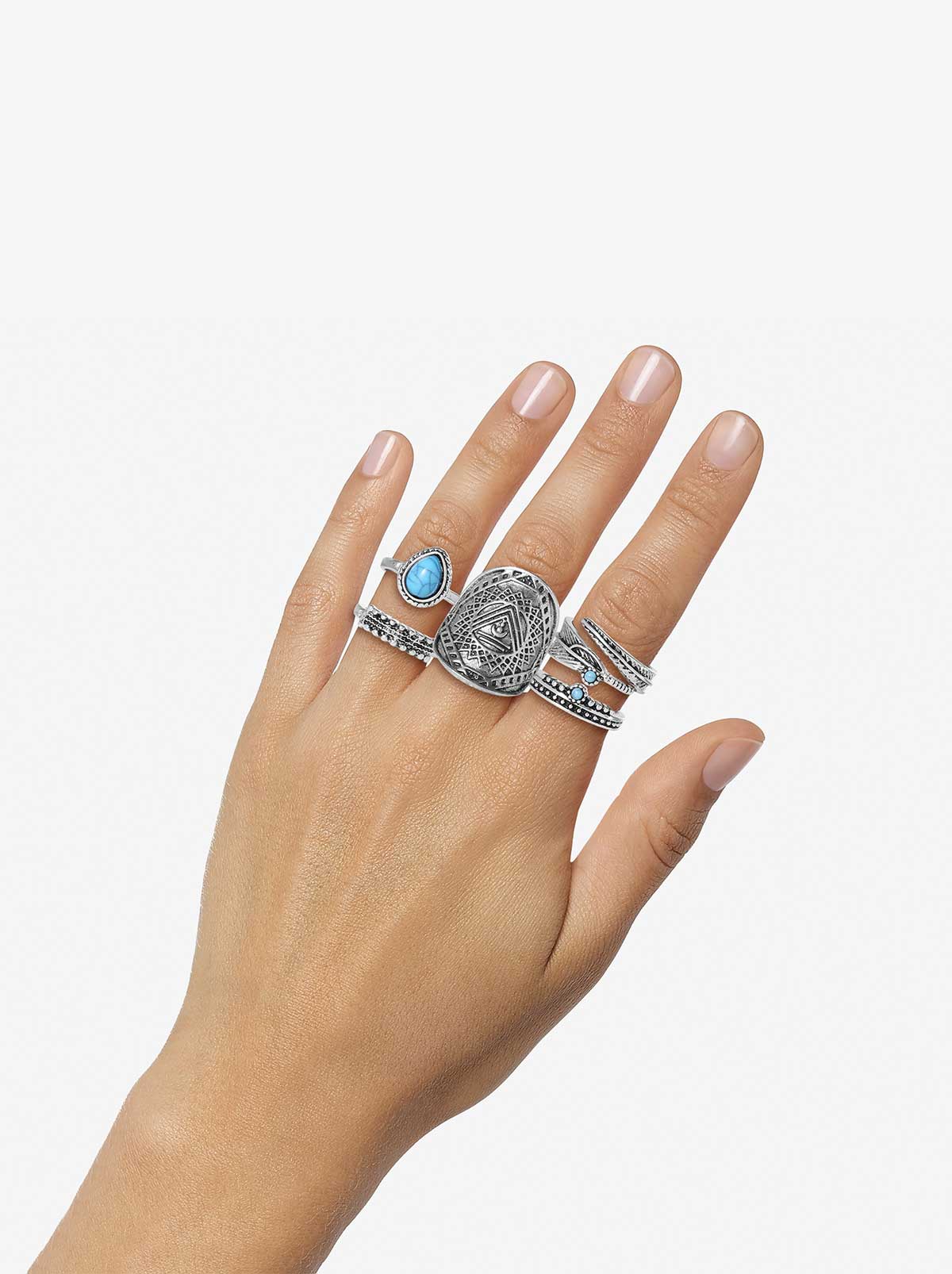 Jessica Simpson 5-Piece Ring Set with Turquoise - Accessories